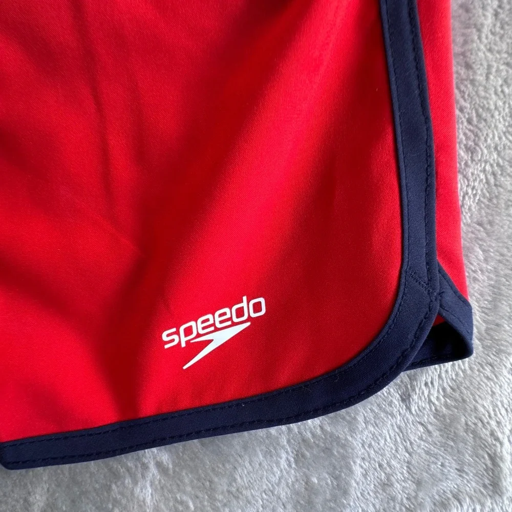 Speedo Running Shorts Mens L Red Blue‎ Retro Split Hem Mesh Lined 5